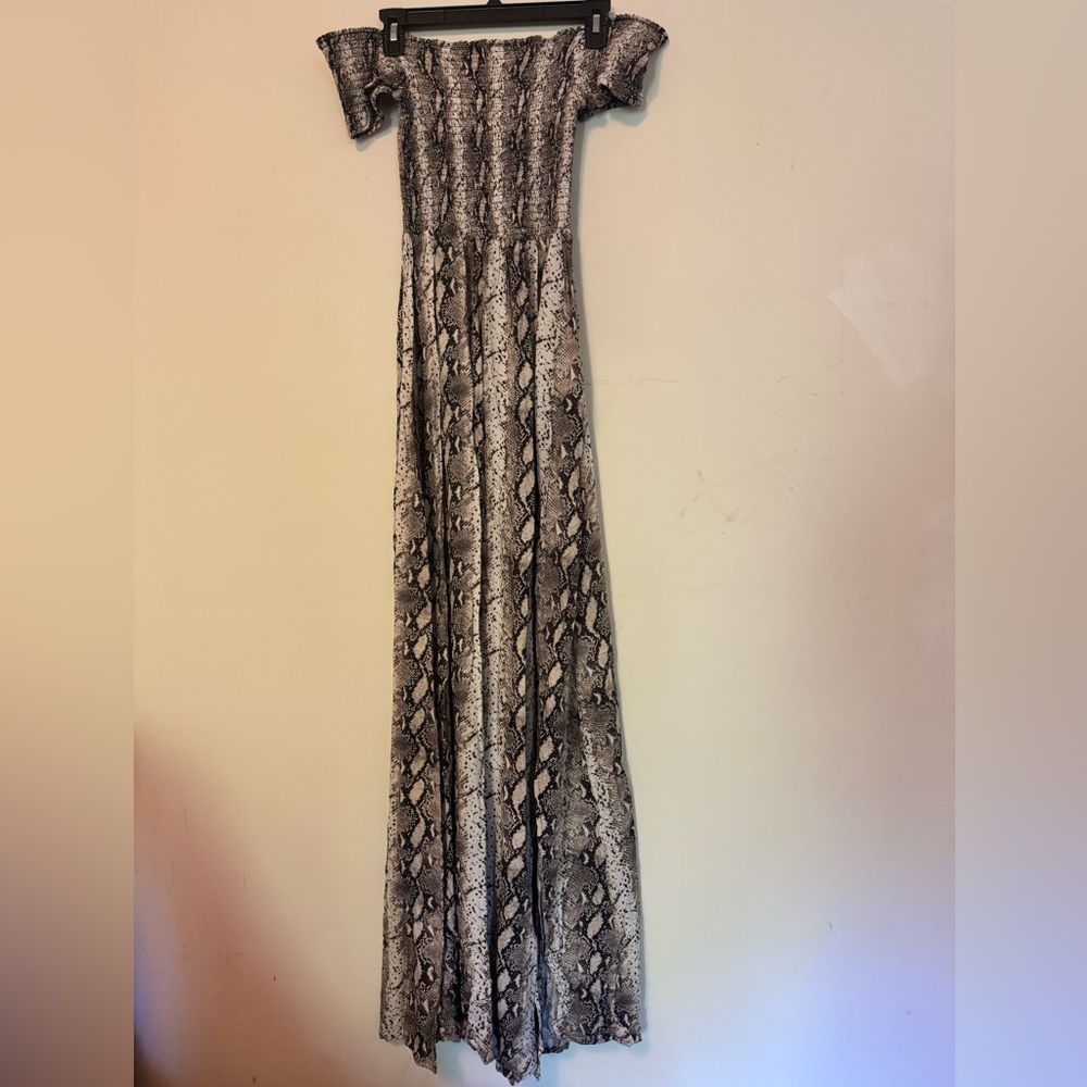 Snake Print Off-Shoulder Maxi Dress